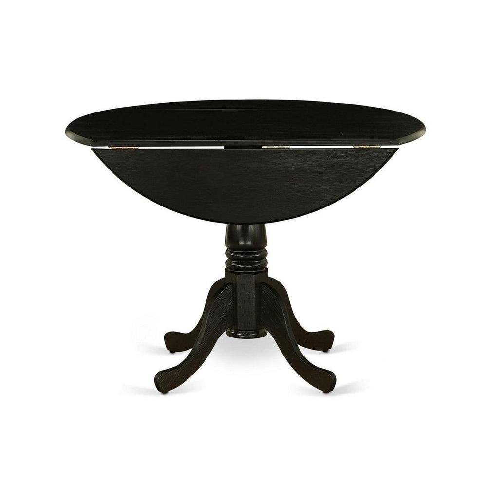 Elegant Wire-Brushed Black 5-Piece Round Dining Set with Linen Fabric Chairs