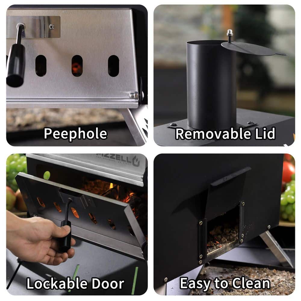 12 Inch Black Wood-Fired Outdoor Pizza Oven with Stone and Peel