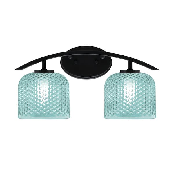 Unbranded Siena 18.25 in. 2-Light Vanity Light Matte Black with Turquoise Textured Glass Shades