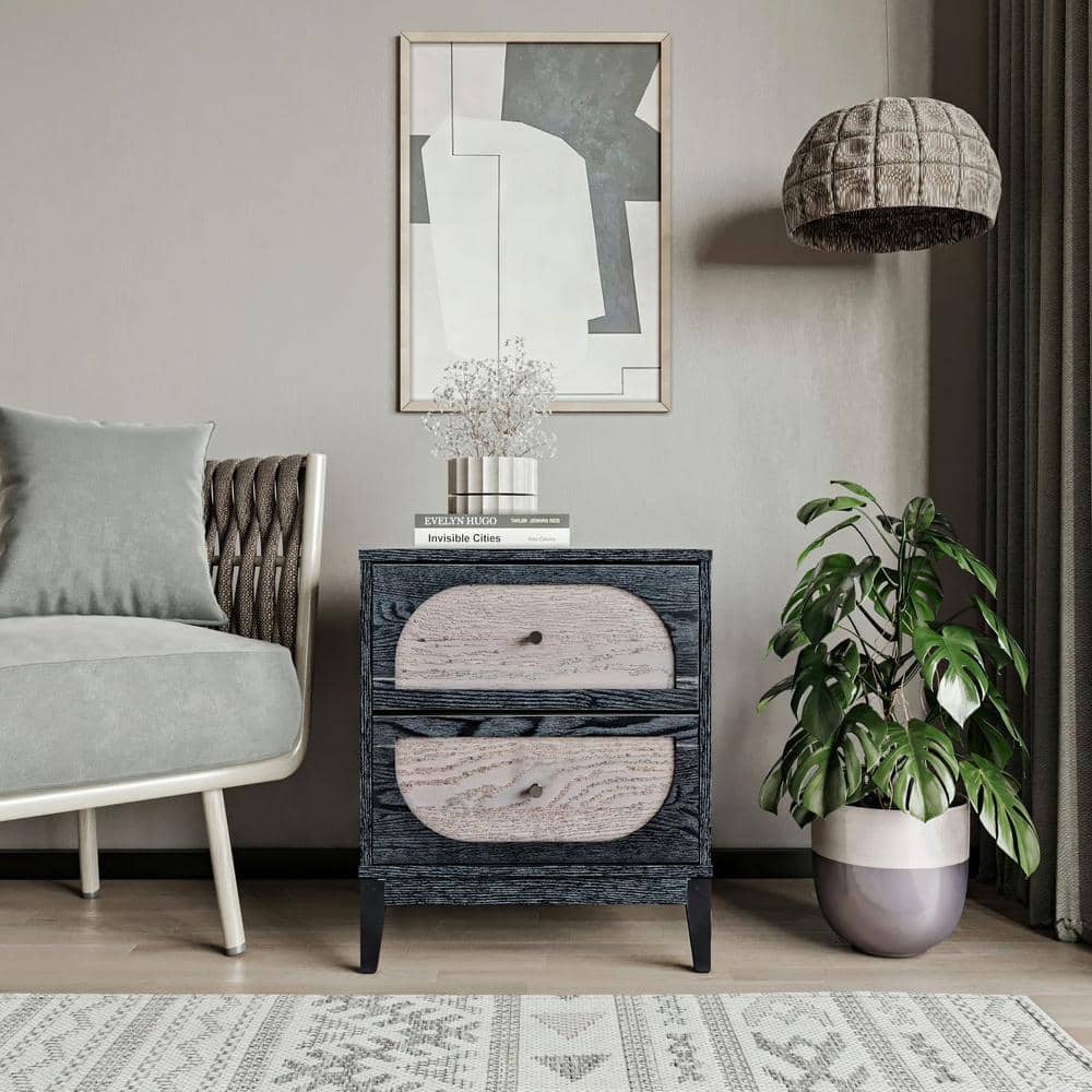 Black and Gray Wood 2-Drawer Nightstand with Arch Design