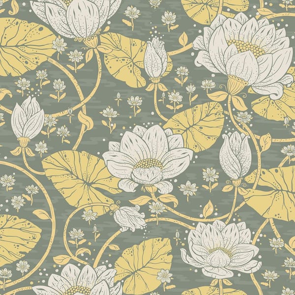 A-Street Prints Eva Yellow Lotus Dreams Wallpaper Sample