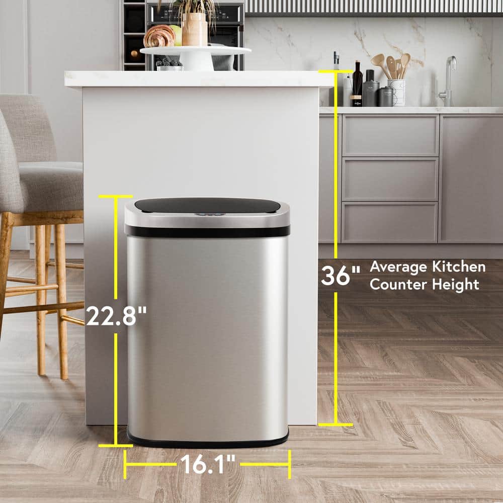 White Stainless Steel Touchless Motion Sensor Trash Can - 13 Gallon