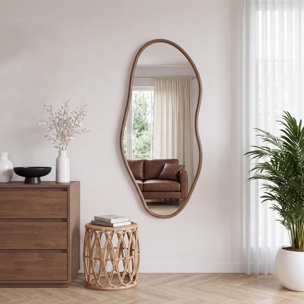 Sxiawe 22 in. W x 48 in. H Irregular Walnut Natural Wood Frame