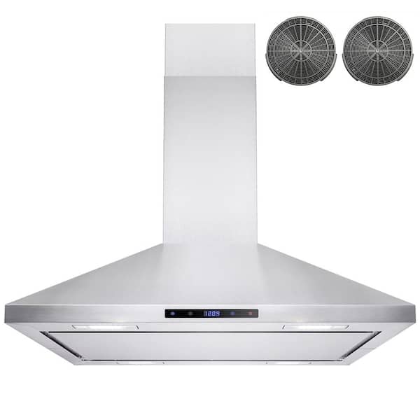 AKDY 36 in. Convertible Kitchen Island Mount Range Hood in Stainless Steel with LEDs, Touch Control and Carbon Filter