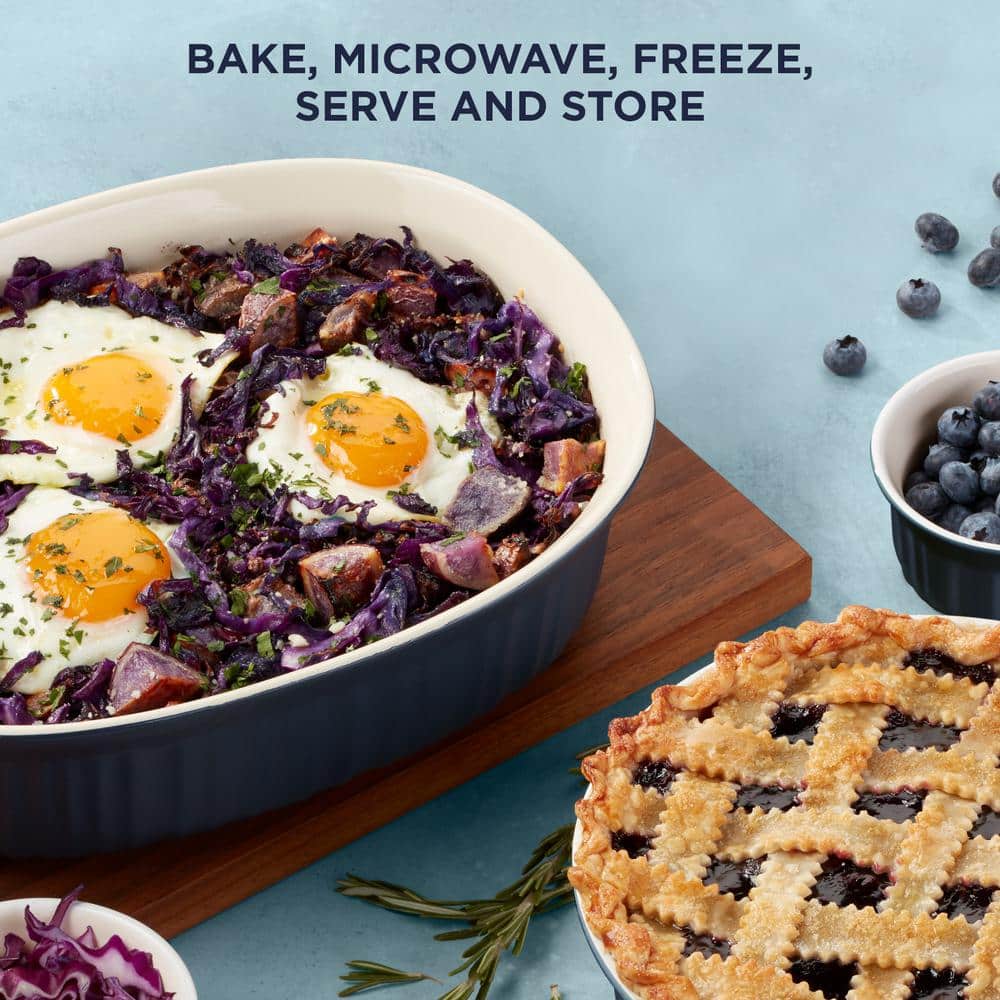 Navy 10-Piece Ridged Ceramic Oval Baker Dish Set