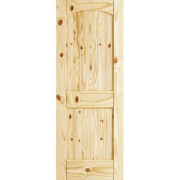 36 in x 80 in Colonial 2-Panel Arch Top V-Grooved with U-Groove Solid Core Knotty Pine Wood Interior Door Slab