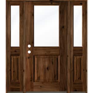 60 in. x 80 in. Rustic Alder Wood Clear Half-Lite Provincial Stain w.VG Right Hand Single Prehung Front Door/Sidelites
