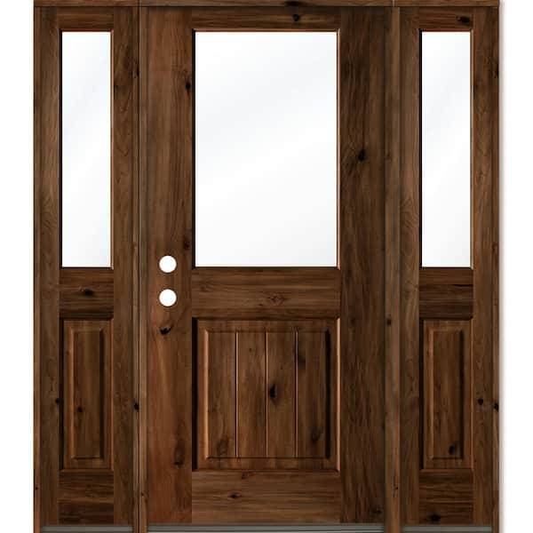 Krosswood Doors 60 in. x 80 in. Rustic Alder Wood Clear Half-Lite Provincial Stain w.VG Right Hand Single Prehung Front Door/Sidelites