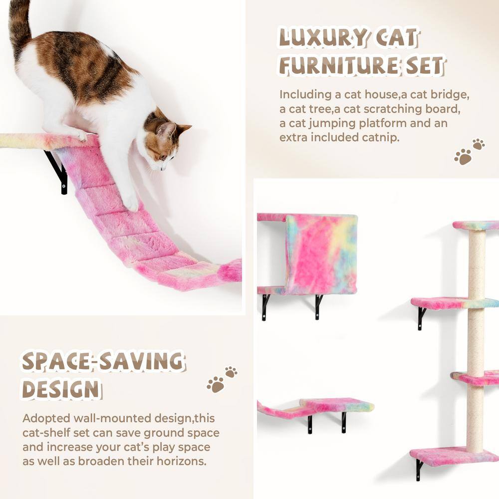 Colorful Wall-Mounted Sisal Cat Tree Set with Platforms