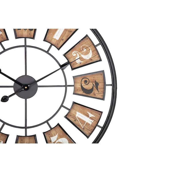 Utopia Alley 27 In Metal Wall Clock With Black Frame And Wood Color Panels Cl45wd - Large Metal Wall Clock Canada Utopia Alley 27 In Metal Wall Clock With Black Frame And Wood Color Panels Cl45wd - Large Metal Wall Clock Canada