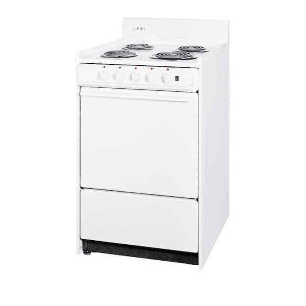Summit Appliance WEM610R 24 Wide Slide-in Electric Coil Top Range in White  with Lower Storage Compartment, Recessed Oven Door, Broiler Pan, Indicator