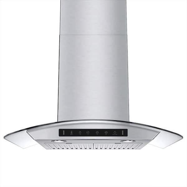 29.3 in. Wall Mount Range Hood Tempered Glass 900 CFM in Stainless Steel with LED Light and Remote Control