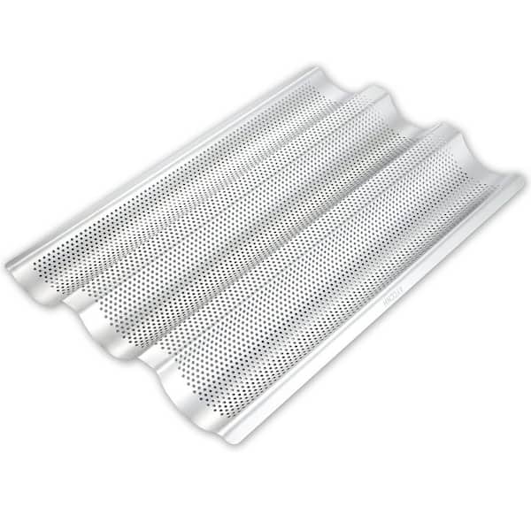 Durable 3-Cup Stainless Steel Baguette Loaf Baking Pan 1-Pack, 3 Waves Toaster Oven Baking Tray for Baking