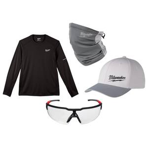 Men's WORKSKIN 3X-Large Black Long Sleeve T-Shirt with Large/XL Gray WORKSKIN Hat, Gray Gaiter and Clear Safety Glasses