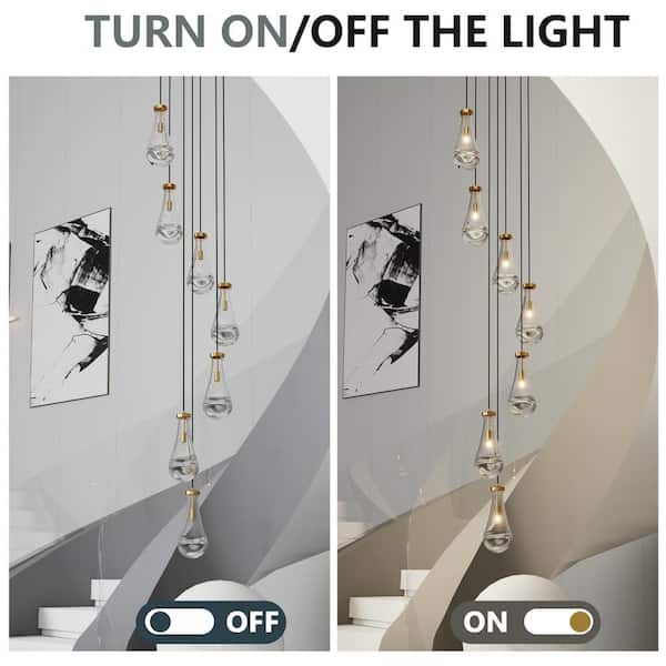 Jushua 7-Light Gold High Ceiling Chandeliers Adjustable Cluster