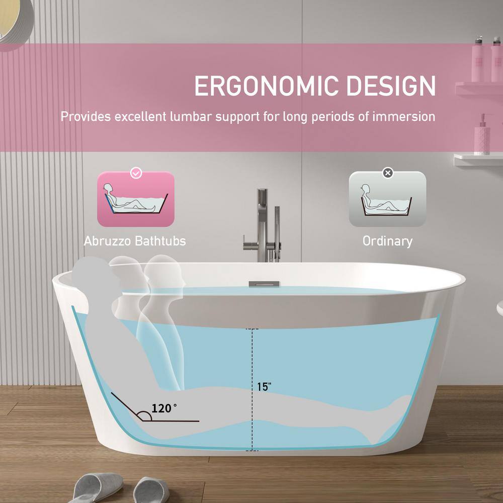 59'' White Freestanding Acrylic Soaking Bathtub