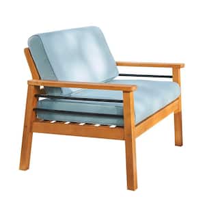 Brown Removable Cushions Wood Outdoor Lounge Chair with Medium Turquoise Cushion