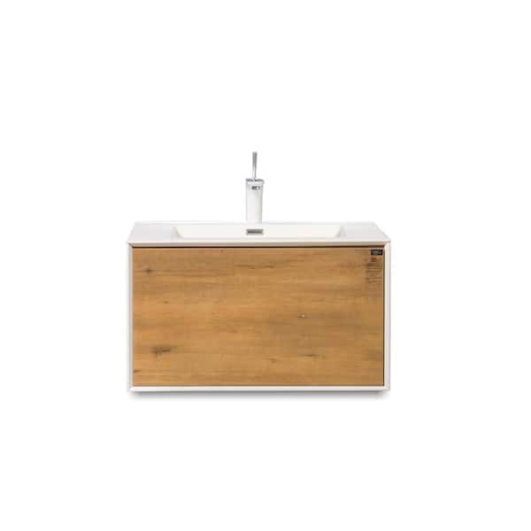 Maincraft Wall-Mounted 29.53 in. W x 19.09 in. D x 15.75 in. H. Bath Vanity in White with White Solid Surface Top with White Basin