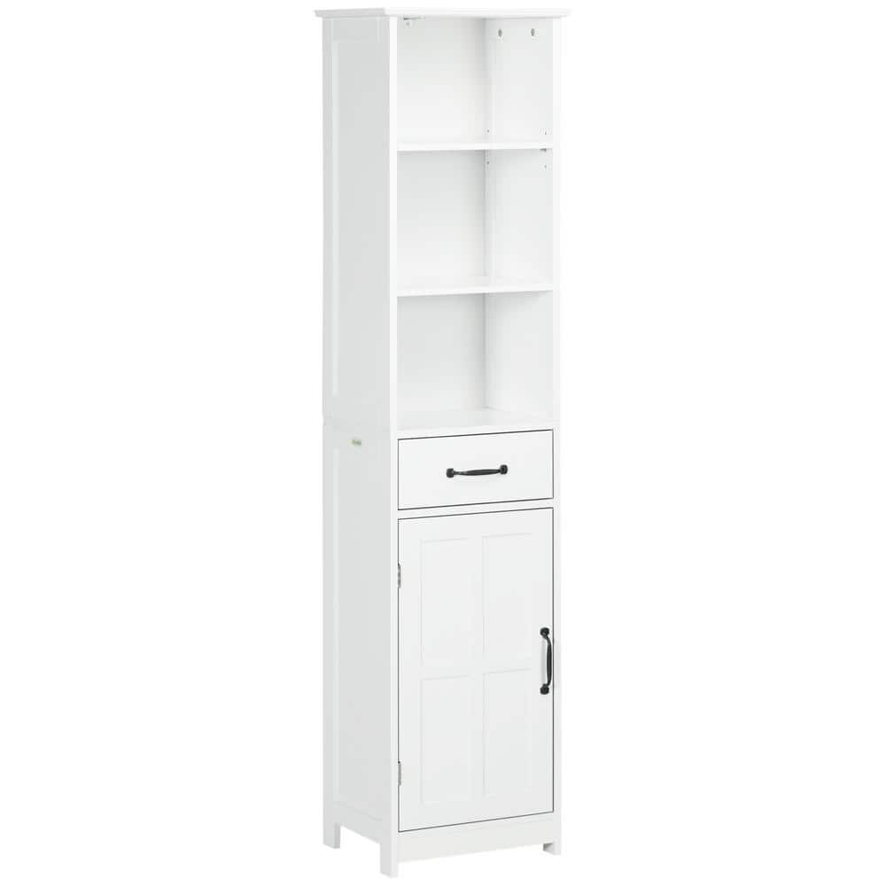 Kleankin Tall Linen Cabinet Organizer Bathroom Storage Cabinet W/ Door  Tower Cupboard Open Shelves Freestanding Furniture - White