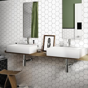 Hedron Hexagon 4 in. x 5 in. Glossy White Ceramic Wall Tile (5.38 sq. ft./Case)