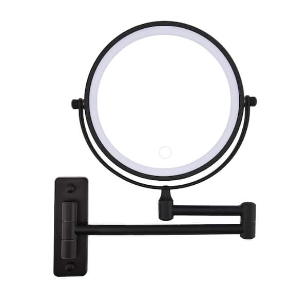 Mirom 12.2 in. W x 11.2 in. H Round Rechargeable LED Wall Bathroom Makeup Mirror in Gold with Extendable Arm