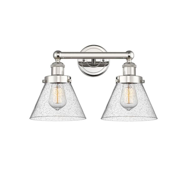 Cone 15.5 in. 2-Light Polished Nickel Vanity Light with Glass Shade