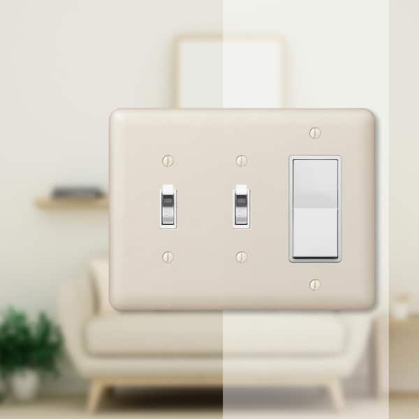Declan 3 Gang 2-Toggle and 1-Rocker Steel Wall Plate - Almond