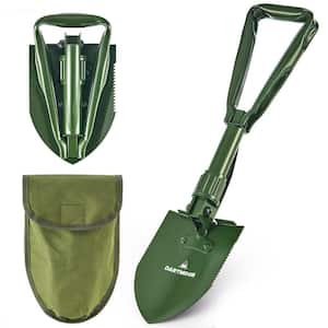 6.3 in. Steel Handle Small Compact Folding Survival Shovel in Green, Entrenching Tool for Camping