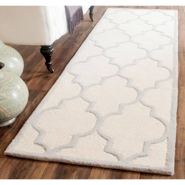 Cambridge Ivory/Silver 3 ft. x 6 ft. Border Geometric Trellis Runner Rug