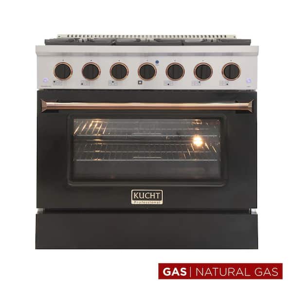 Custom KNG 36 in. 5.2 cu. ft. Natural Gas Range with Convection Oven in Black with Black Knobs and Gold Handle