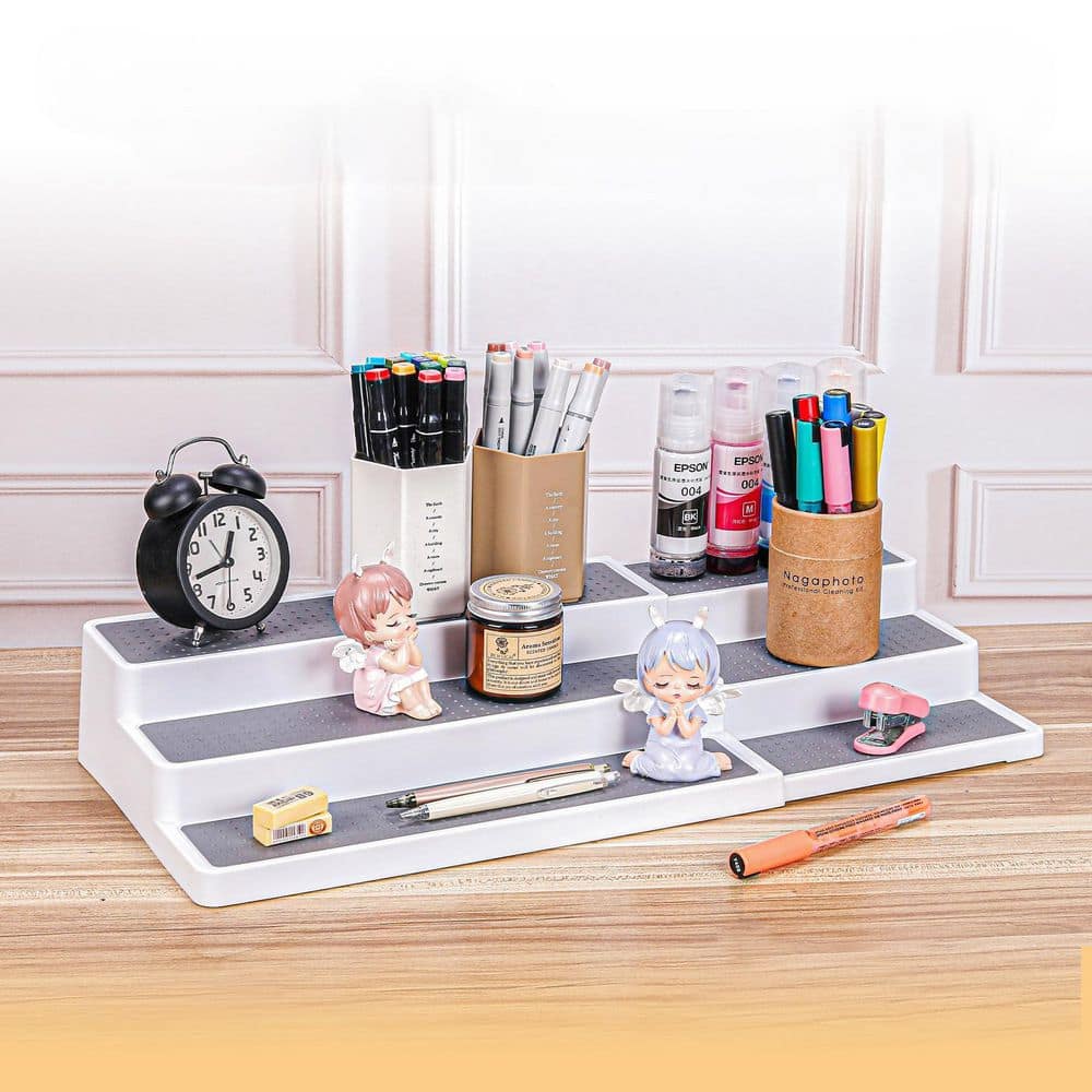 Expandable 3-Tier Spice Rack Organizer in White and Grey Plastic, Adjustable Shelf for Kitchen Cabinet, Pantry, 2-Pack price history on PriceWatchPro