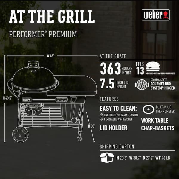 Weber 22 in. Performer Premium Charcoal Grill in Black with Built-In Thermometer and Timer The Home Depot