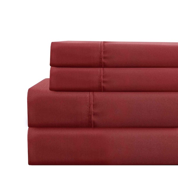 MODERN THREADS Deep-Pocket 4-Piece Burgundy Ultra-Soft Solid Microfiber California King Sheet Set