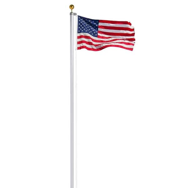 Unbranded Flag Stars 5 ft. x 8 ft. Nylon American Flag 2-Sided House Flag with 25 ft. Aluminum Flagpole Kit - Sliver
