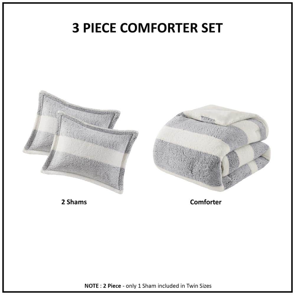 Ivory and Gray Twin Reversible Sherpa Comforter Set