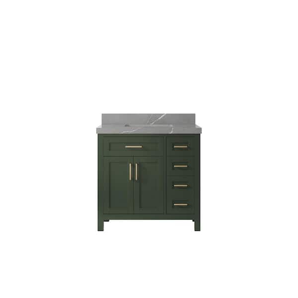 Willow Collections Cambridge 36 in. W x 22 in. D x 36 in. H Center Sink Bath Vanity in Pewter Green with 2 in. Piatra Quartz Top