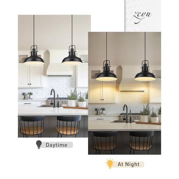 11 in. 1-Light Black Industrial Pendant Light with Metal Shade