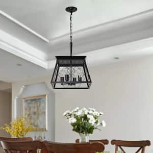4-Light Black Coastal Chandelier Light Antique Ceiling Light for Living Room Bedroom Kitchen Dining, No Bulbs