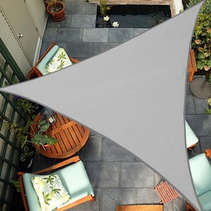 16 ft. x 16 ft. x 16 ft. 185 GSM Light Grey Triangle Sun Shade Sail, Water Permeable and UV Resistant, Patio Outdoor