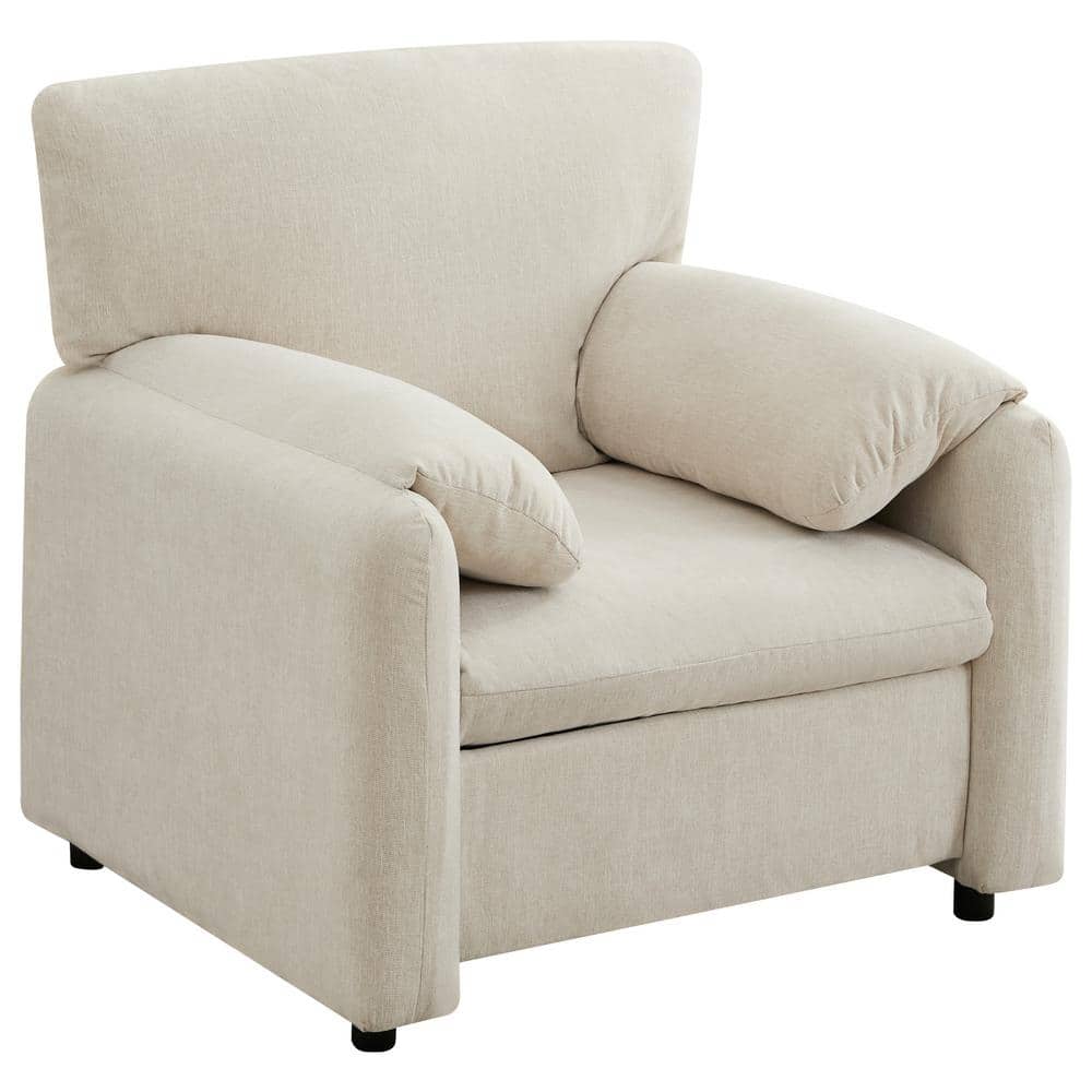 39 in. Wide Beige Chenille Oversized Arm Chair Modern Accent Chair Single S