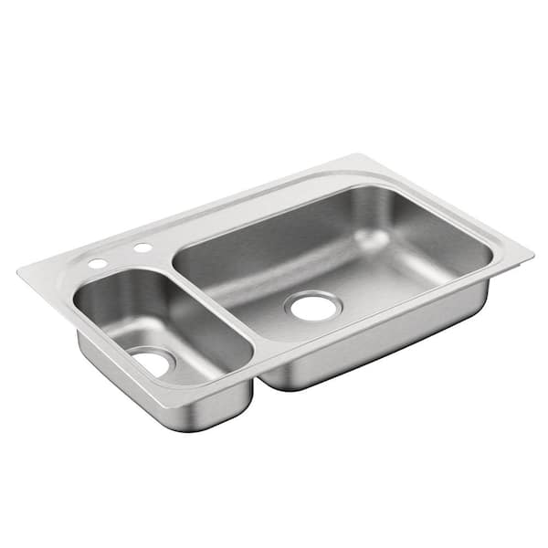 MOEN 2000 Series Drop-In Stainless Steel 33 in. 2-Hole Double Basin Kitchen Sink
