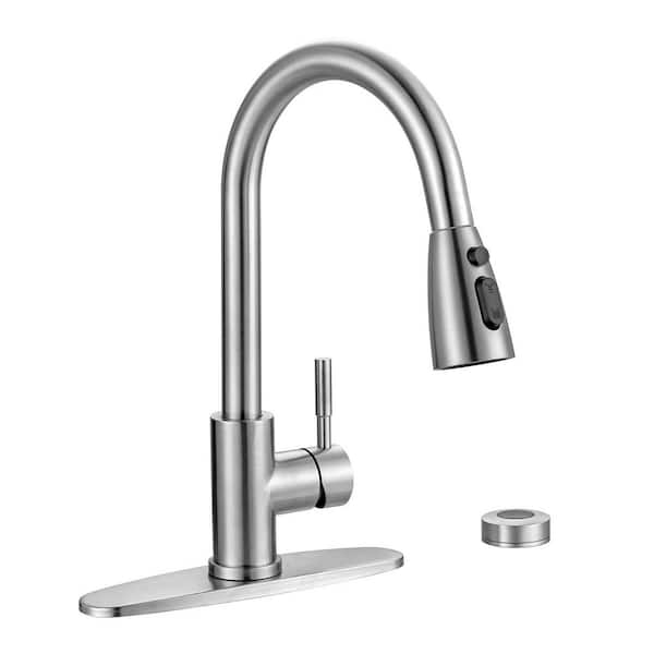 15.6 in. H Single Handle Pull Down Sprayer Kitchen Faucet Stainless Steel with Mobile Motion Sensor in Brushed Nickel
