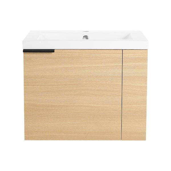 23.62 in. W x 18.11 in. D x 19.29 in. H Wall Mounted Bath Vanity in Light Oak with White Resin Vanity Top
