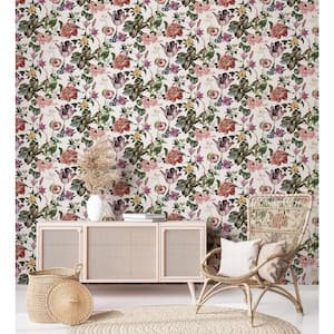 Flora Collection White Floral Rhapsody Matte Finish Non-Pasted Vinyl on Non-Woven Wallpaper Roll