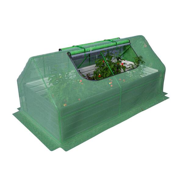 fiziti 8 ft.D x 4 ft.W x 2 ft.H Galvanized Steel Raised Garden Bed with Greenhouse Cover, Metal Planter Box