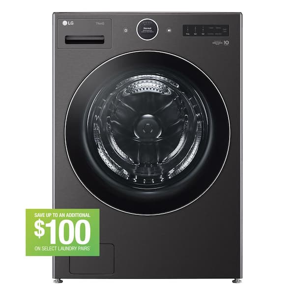 LG 5.0 cu. ft. Stackable Smart Front Load Washer in Black Steel with ezDispense, AI Digital Dial, Steam and TurboWash360