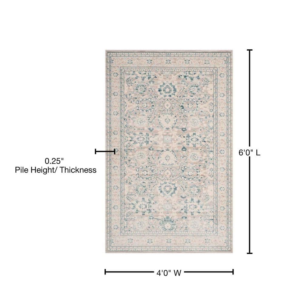 Gray Floral Synthetic Stain-Resistant 4' x 6' Rug