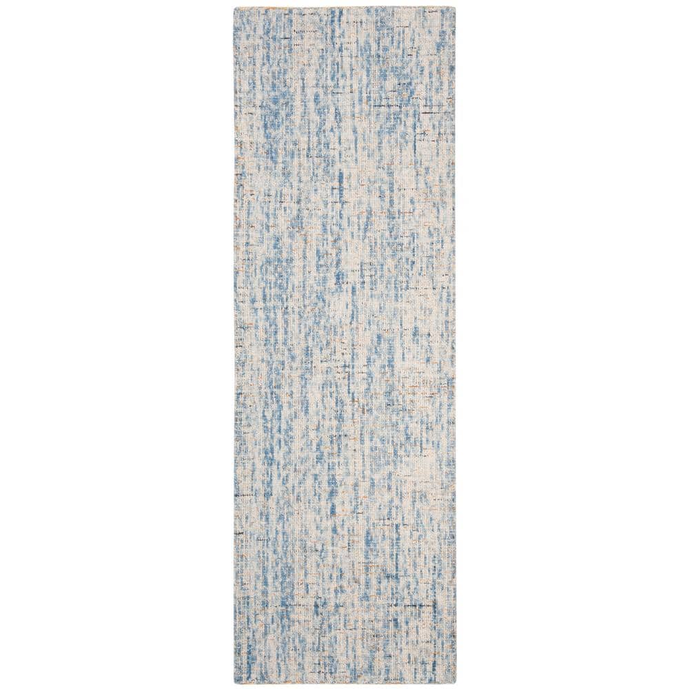 Handmade Blue Wool Abstract Tufted Reversible Rug 27" x 10"