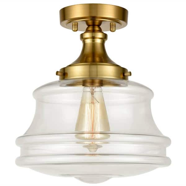 CLAXY 13.5 in. 1-Light Gold Modern Semi-Flush Mount with Clear Glass Shade and No Bulbs Included 1-Pack