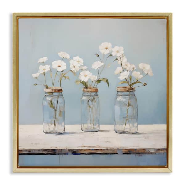 Stupell Industries Country Jar Bouquet Trio by Arlington Prints Gold Floater Frame Nature Graphic Art Print 25 in. x 7 in.